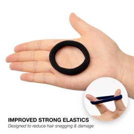 Basic Sense Regular Hair Ties - Premium Cotton Mixed, Seamless Elastics, Soft & Strong Hold, Metal-Free for Daily Comfort, Regular Black