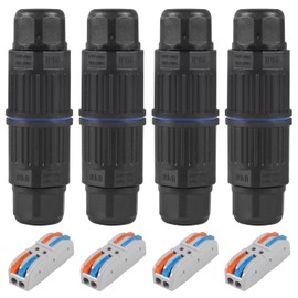 4pcs IP68 Outdoor Waterproof Junction Box, 2 Way Electrical Cable Connector External Sleeve Coupler for AWG 28-12 Wire, Quick Screwless Installation