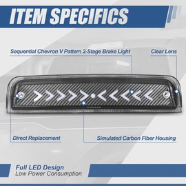 Auto Dynasty Sequential Arrow LED Rear Tail Center High Mount Stop Lamp Third Brake Light Compatible with Dodge Ram 1500 2500 3500 09-18, Carbon Fiber Look, Black Housing, Clear Lens