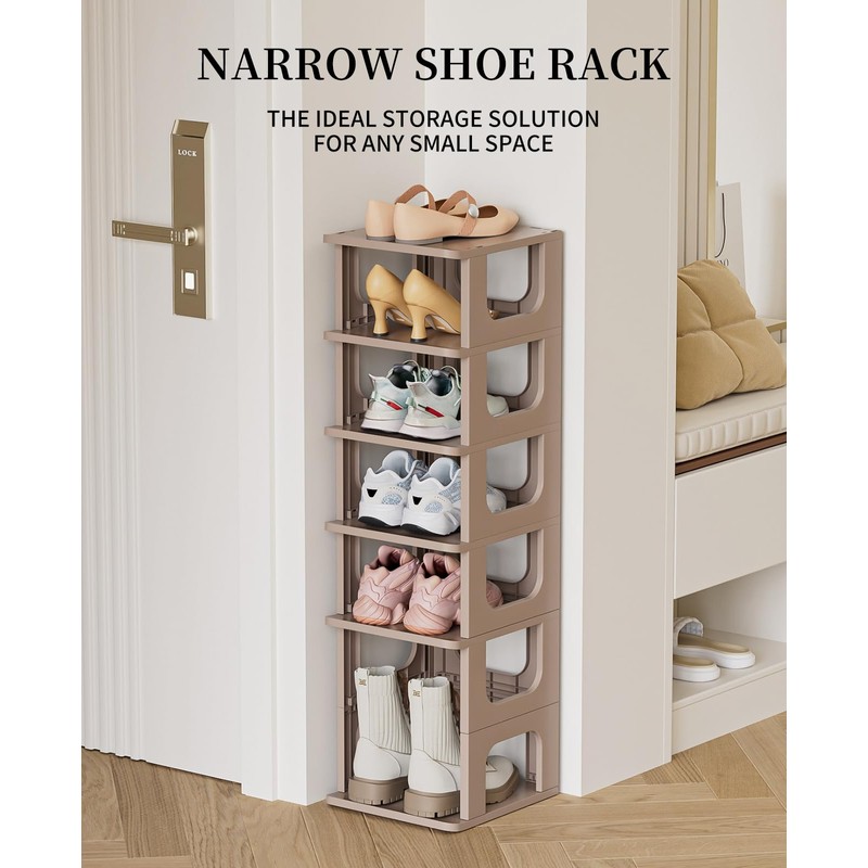Narrow Shoe Rack - 5 Tiers Stackable Shoe Storage Stand