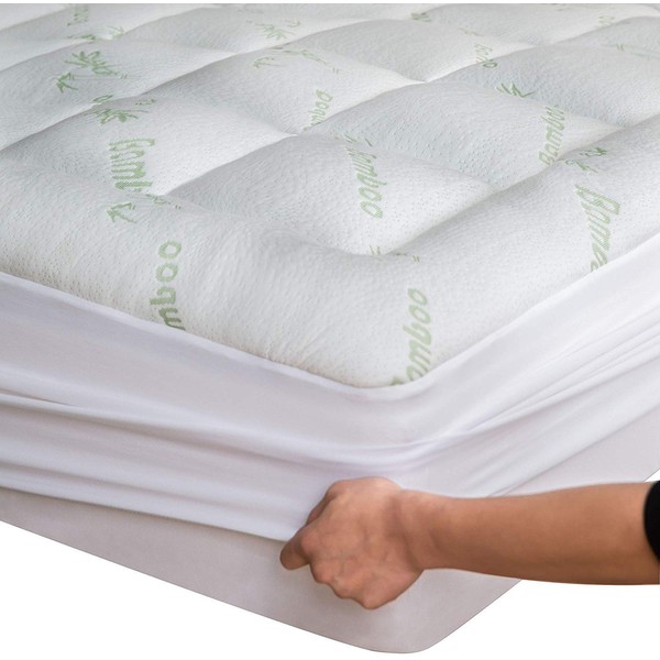 Viscose Made from Bamboo Full Mattress Topper - Thick Cooling Breathable Pillow Top Mattress Pad for Back Pain Relief - Deep Pocket Topper Fits 8-20 Inches Mattress (54x75 Inches)
