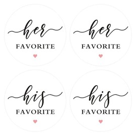 60 Pack of 2" Round Her Favorite His Favorite Paper Stickers for Wedding Party Bridal Shower Decoration