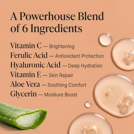 Suero de vitamina C para cara, con ácido hialurónico, ácido ferúlico y vitamina E, fórmula iluminadora antienvejecimiento, sin fragancia, 1 onza líqui