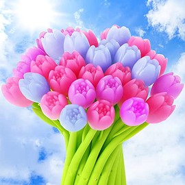 SANNIX Bolígrafos de flores de tulipán que cambian de color, 50 unidades novedosas y divertidas bolígrafos de tinta de gel de tulipán a granel para re