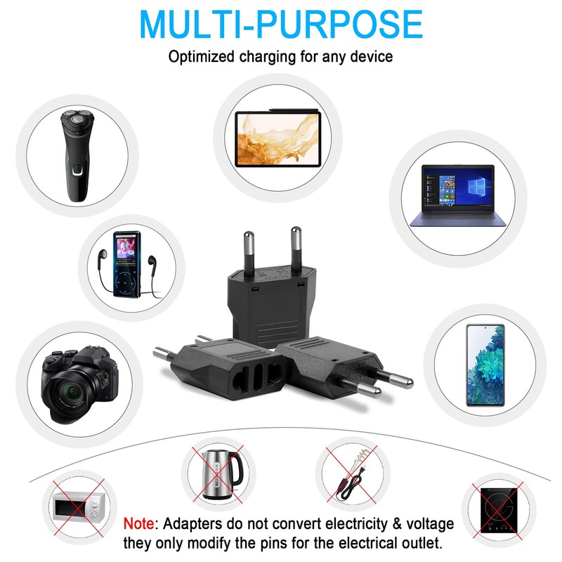 6 Pack US to European Travel Plug Adapter- Type C