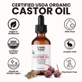 Organic Castor Oil - 100% Pure Certified USDA Organic, Cold Pressed & Hexane-Free, For Eyelashes, Eyebrows, Hair, Skin & Wellness Packs - 2 Fl Oz Glass Bottle & Dropper