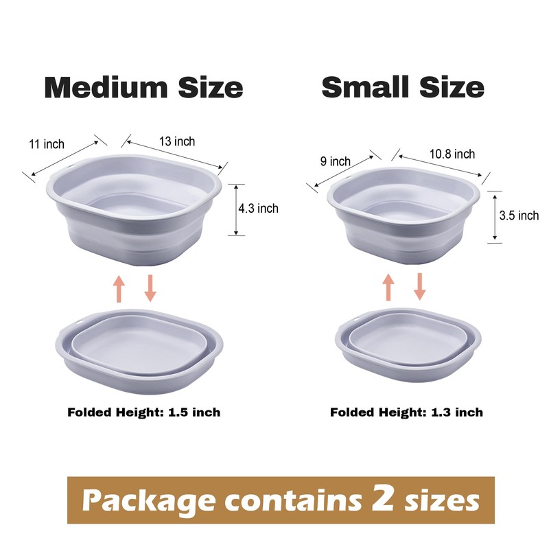 Daimix Collapsible Wash Basin Set of 2, Foldable Small Medium