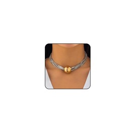 Sora Tuki Chunky Gold Choker Necklace Chunky Silver Necklace for Women Gold Statement Necklace Black Choker Necklace Thick Gold Chunky Necklace Geometric Sphere Necklace (Two Tone)