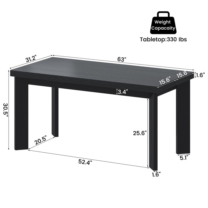 Bigbiglife 63 Inch Dining Table for 6, Indoor Outdoor Dining