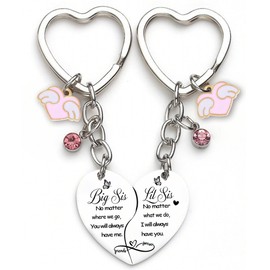 Sister Keychain Gifts for Women Girl - Funny Adults Teen Sisters Matching Set Present for Birthday Graduation, Long Distance Keyring with Cute Heart Wing Accessories Big Sis Lil Sis