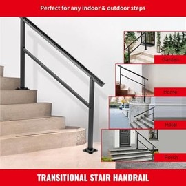 Happybuy Outdoor Handrail 165LBS Load, Aluminum Stair Railing 60 x 35, Fits 4-5 Steps, Adjustable 0-30°, Includes Screw Kit for Outdoor Stairs