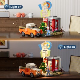 Lumibricks Sunset Stopover Illuminated Building Block Set - 455 Pieces Modular Street Scene Model with LED Light and Retro Car for Adults, Teenagers and Travel Enthusiasts