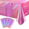 FunnyPars 4 Pack Iridescent Pink Plastic Tablecloths, FunnyPars Shiny Disposable