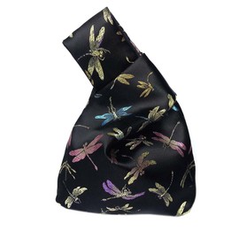 FancyPumpkin Vintage Japanese Yukata Kimono Crane Handbag Wristlet and Coin Bag with Tote Handle - Knot Pouch for Women - E-04