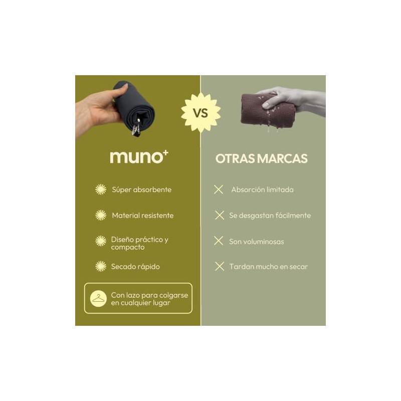 muno+ Toallas de Microfibra para Gym 65×39 cm con Lazo