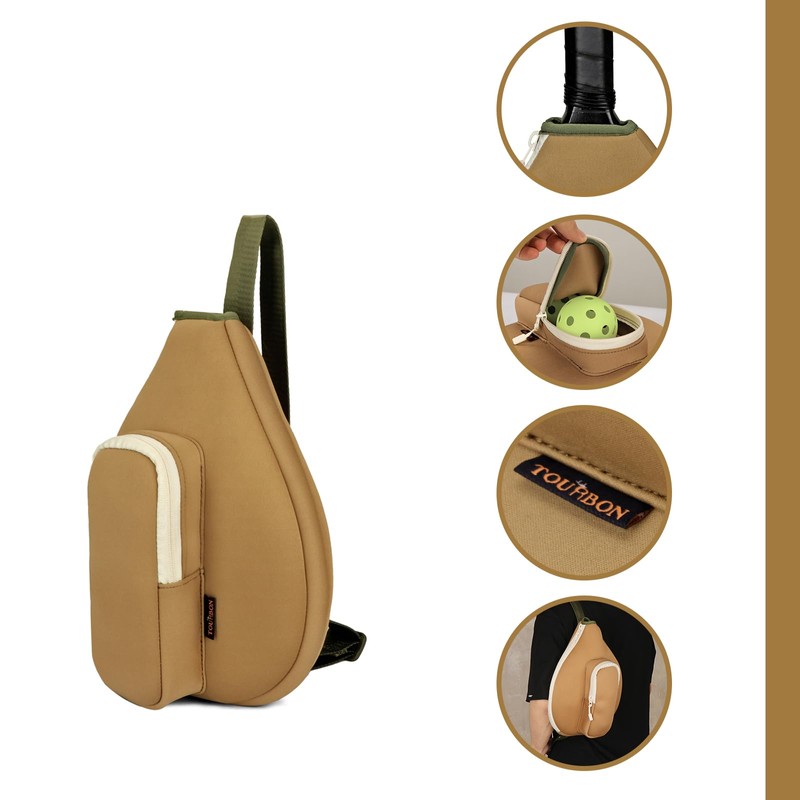 Neoprene Padded Pickleball Paddle Sling Bag with Ball Holder Pouch,