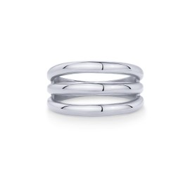 PAVOI Stainless Steel Chunky Triple Band Ring for Women | Statement Trendy Rings | Size 5, White Gold, No Gemstone