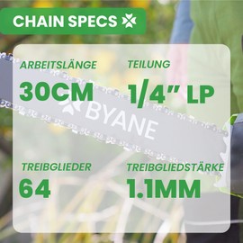 3 BYANE Saw Chains 1/4 Inch 1.1 mm 64 TG 30 cm Blade Version 2024 Low Kickback Compatible with Stihl Chainsaws MSA 60 MSA 70 MSA 120 MSA 140 MSA 160 MSA 200 MS 151
