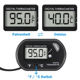 Digital Aquarium Thermometer, Water Thermometer, Fish Tank Thermometer, Reptile Thermometer Fahrenheit/Celsius(℉/℃) LCD Display with Water-Resistant Sensor Probe and Suction Cup