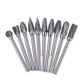 Rongon Wood Carving Tools 10Pcs Carbide Drill Bits 3mm Rotary Burr Set Double Cut Tungsten Die Grinder Bits for Engraving, Polishing, DIY Woodworking Carving