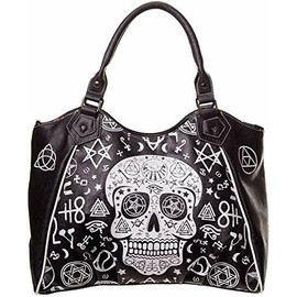 Lost Queen Women's Black Skull Pentagram Handbag Gothic Sugar Skull  Purse