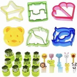 28 Pcs Sandwich Cutter and Sealer Set, Bread Decruster Maker with Animal Food Picks,Vegetable Fruit Cookie Cutters Heart Star Train Bear Dino Dolphin Shapes Cutters DIY Cookie Stamps Mold (28 Pcs)