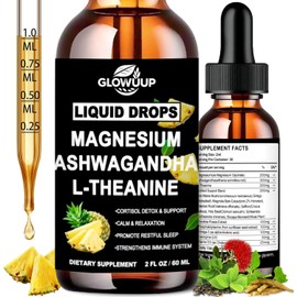 Cortisol Support Drops for Women & Men – Extra Strength Magnesium Glycinate 200mg with L-Theanine & Ashwagandha – Hormone Balance, Relaxation & Mood Support