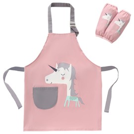 SUNNEKO Cooking Apron Children's Aprons Child with Pocket Waterproof Boys Girls Adjustable Kitchen Apron Craft Painting Baking Cooking Painting Apron Artificial Gown Work Apron Painting Craft Apron, Unicorns, Kind / 1 Schürzen+2 Ärmel