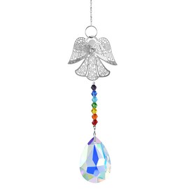 Crystal Sun Catchers for Garden, Hanging Rainbow Maker with Glass Ball Prism, Guardian Angel Suncatcher Ornament for Window, Home, Yard, or Outdoor Garden Decoration