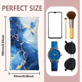 GLOBLELAND Blue Marble Texture Soft Glasses Case Squeeze Top Eyeglass Case Travel PU Leather Sunglass Case Portable Sunglasses Pouch for Women Men