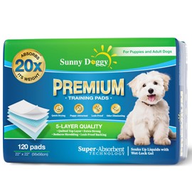SUNNY DOGGY Pee Pads for Dogs Large 22”x 22”, 120 Count Puppy Pads Pet Training Pads Disposable Upgraded Odor Control, Potty Pads Absorbent and Leak-Proof Dog Housebreaking & Puppy Supplies