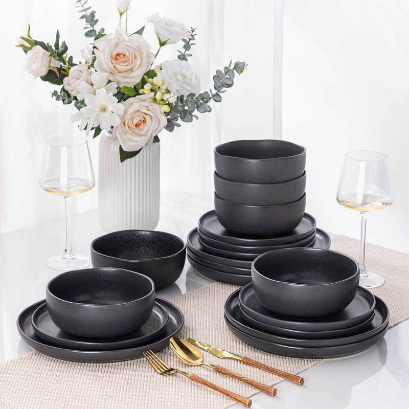 AmorArc Ceramic Dinnerware Sets, Wavy Rim Stoneware Plates and Bowls