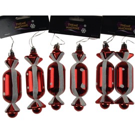 Set Of 6 Sweet Christmas Tree Bauble Decorations - Red White Candy Cane Design