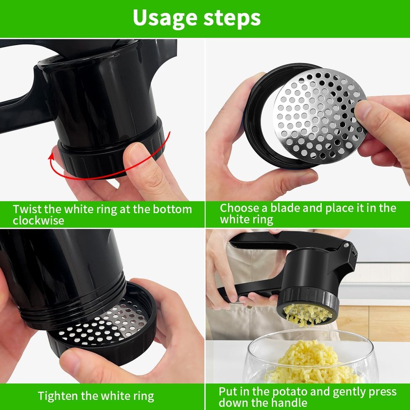 LHS Potato Ricer - Potato Press with 3 Interchangeable Discs