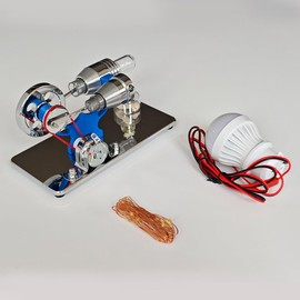 DiyXenginey Stirling Engine Generator Model with LED Bulb String 3 Lighting Effects, γ-Type Mirror-Reflective Thermal Air Stirling Engine Home Desk Decor - Red