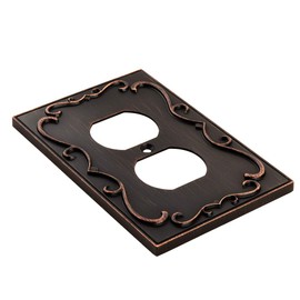 French Cabriole Decorative Wall Plate Switch Plate Outlet Cover (Single Duplex, 2 Pack, Aged Bronze)
