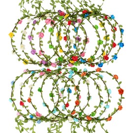 EBOOT 15 Pieces Assorted Colored Flower Crown Wreath Headband Garland Multicolor Headbands Floral Headpiece for Wedding Festival Vacation Fairy Party Photography Props