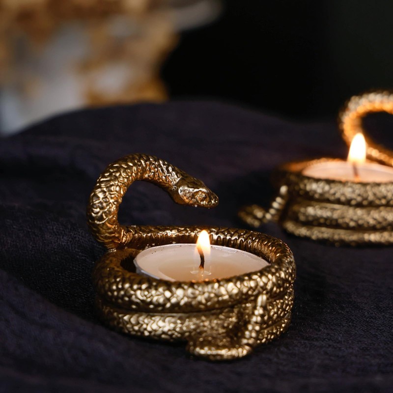 NIKKY HOME Gold Snake Tealight Candle Holders Set of 2,