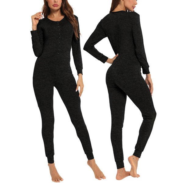 LecGee Womens Pajama jumpsuits One Piece Sleepwear Button bodysuit Modal