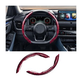 JNNJ Pack of 2 Universal Car Steering Wheel Covers, Non-Slip, Breathable, Durable Steering Wheel Covers, Mahogany Wood Effect, for Car, Van, Truck (Red)