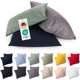 Blumtal set of 2 pillowcases - 100% cotton, super soft premium jersey pillowcase, Green (summer green), 80x80cm