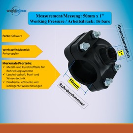 PE/PP Drilling Clamps, Drilling Clamps with Reinforcement Ring, Profec Drilling Clamp, Diameter x Internal Thread, Reinforced Internal Thread (50 mm x 1 Inch)