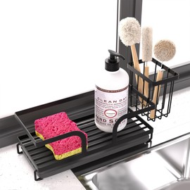 Uninol Sponge Holder for Kitchen Sink,Sink Caddy Organizers with Stone Drying Tray, Kitchen Sink Organizer for Sponges, Soap, 9.7" x 4.2"x 3.2" Home Decor Storage and Organization,2PCS Black