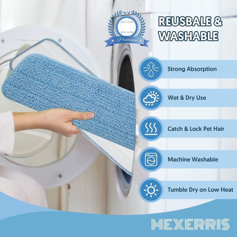 7 Count Reusable Mop Pads for Swiffer PowerMop -MEXERRIS Microfiber