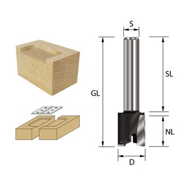 ENT Hinge Mortising Cutter TC Shank (C) 8 mm, Diameter (A) 30 mm, B 12 mm, D 32 mm, GL 44 mm