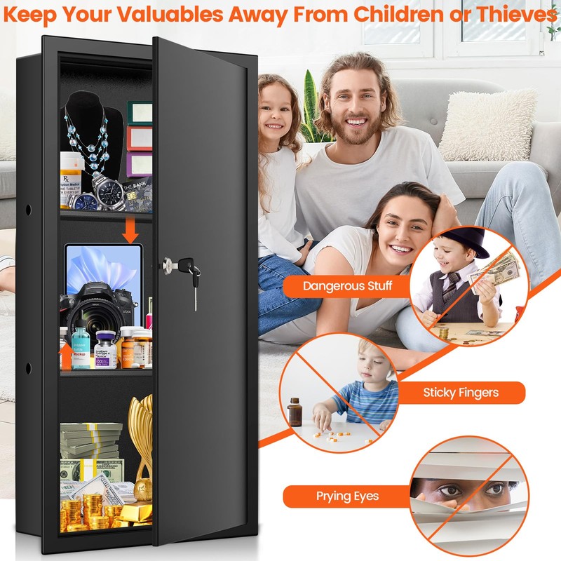 GUVELI 25.6" Tall Wall Safes Between the Studs, Lockable Hidden