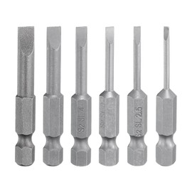 HARFINGTON 6pcs Slotted Screwdriver Bit Set SL2.0/SL2.5/SL3.0/SL4.0/SL5.0/SL6.0 S2 Steel 1/4" Hex Shank 2" Length Magnetic Flat Head Power Drill Bits