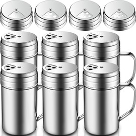 6 Pcs 14 oz Spice Shaker with Holes and Lids Seasoning Bottles 304 Stainless Steel Dredge Shaker Salt Pepper Containers with Lids and Adjustable Holes for Kitchen Powder