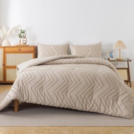 Andency Khaki Twin/Twin XL Comforter Set, Twin Bed Comforter for College Dorm Girls Boys Kids Boho Tan Soft Warm Cute Comforter, 2 Pieces Taupe Aesthetic Chevron Bohemian Bedding Set
