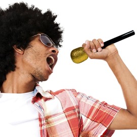 (12 Pack) Gold Glitter Pretend Toy Microphone for Kids Party Favors